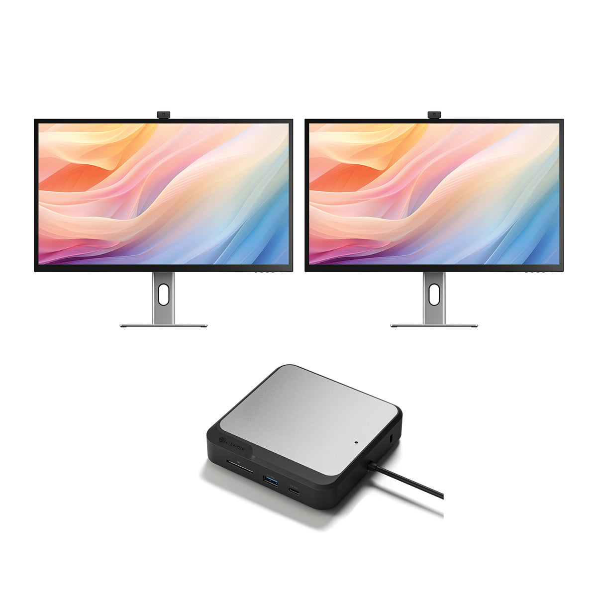 Clarity Max Pro 32" UHD 4K Monitor with USB-C Power Delivery and Webcam (Pack of 2) + Dual 4K Universal Docking Station – DisplayPort Edition
