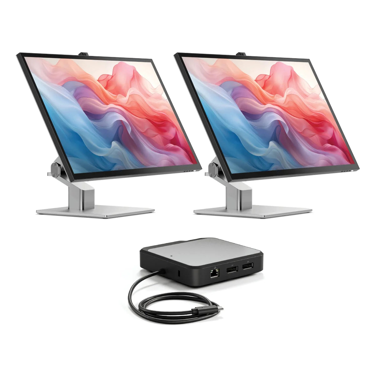Clarity Fold Touch 32" 4K UHD Monitor with 65W Power Delivery, Webcam, Touchscreen & Fold Stand (Pack of 2) + Dual 4K Universal Docking Station - DisplayPort Edition