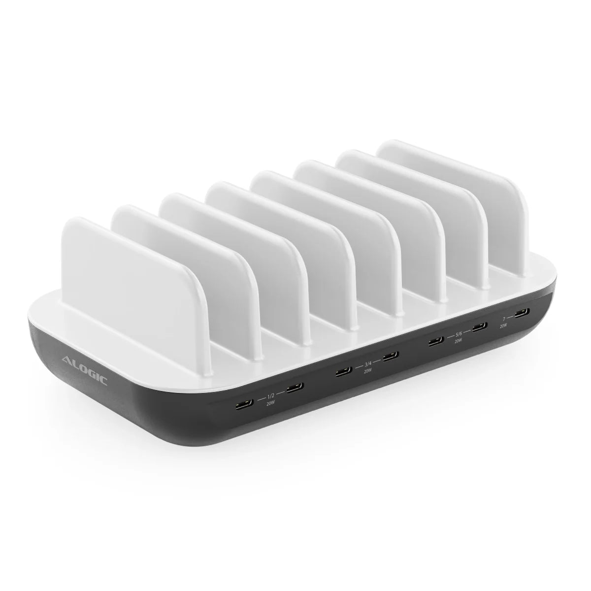 Powerfin 7 Port USB-C Desktop 80W Charging Station with USB-C Cables included